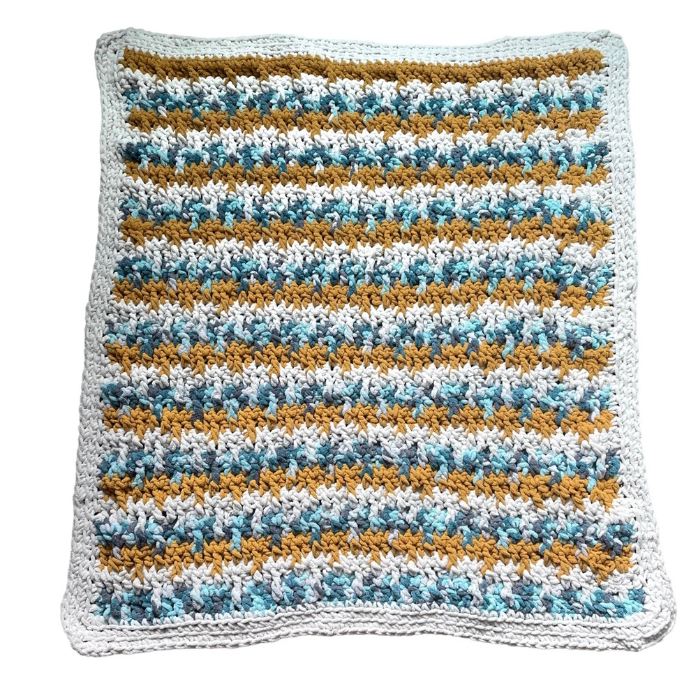 Handmade Jump Stripe Soft Squishy Multicolored Crochet Nursery Baby Blanket - Picture 3 of 7
